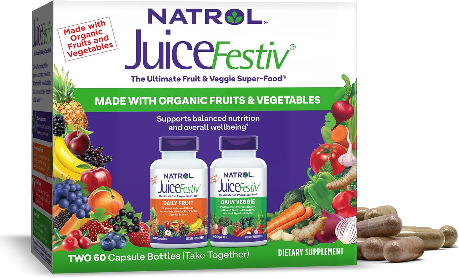 Natrol  Juice Festiv Body Health Daily Fruit & Veggie -120 Capsules